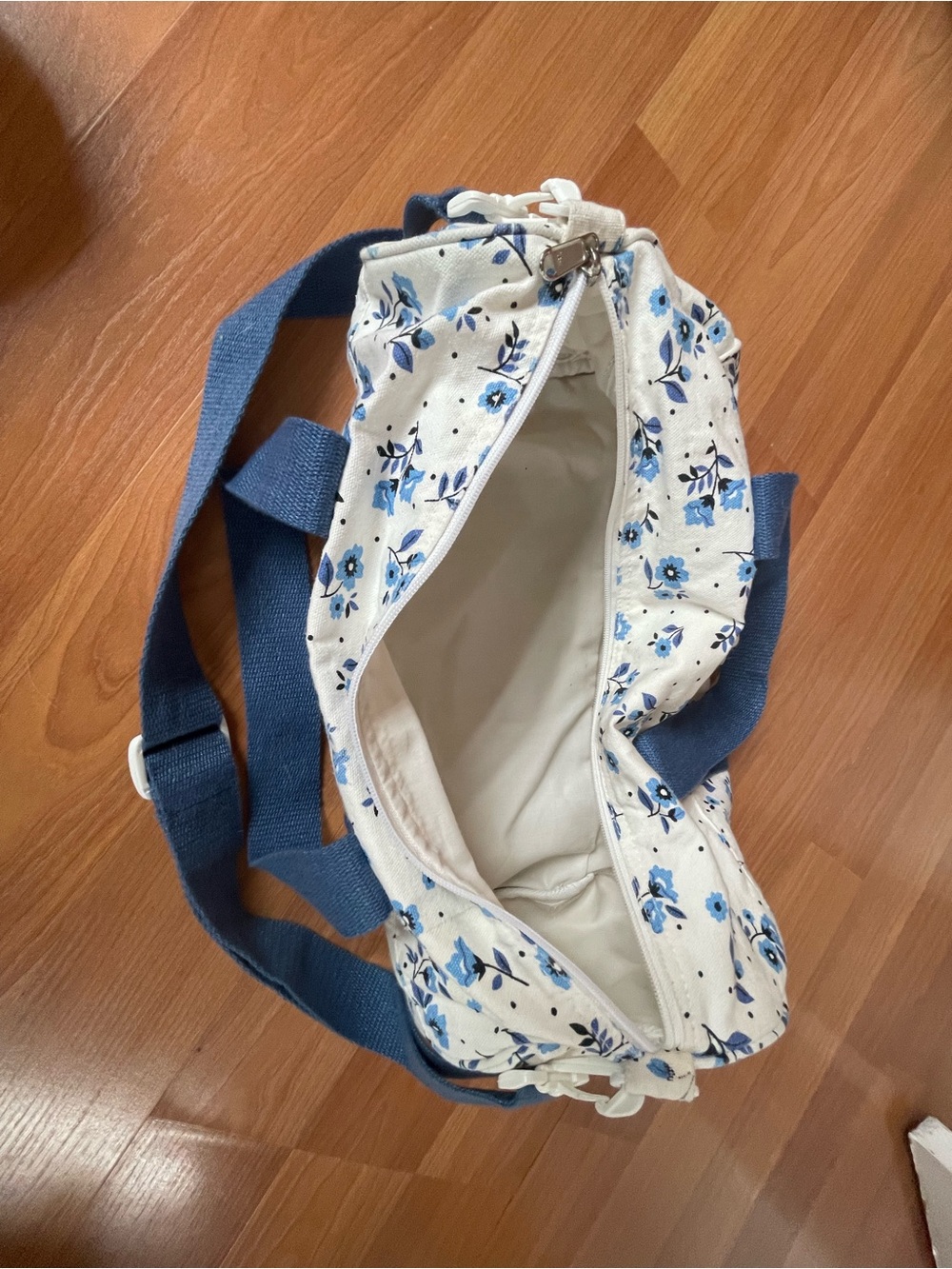 Travel Floral Canvas Crossbody Bag with Blue Strap